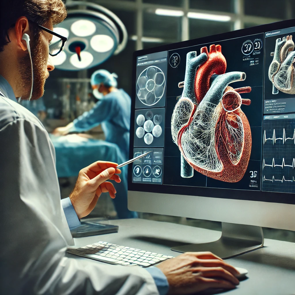 A surgeon planning a procedure using a 3D model of the patient's anatomy on a computer screen.