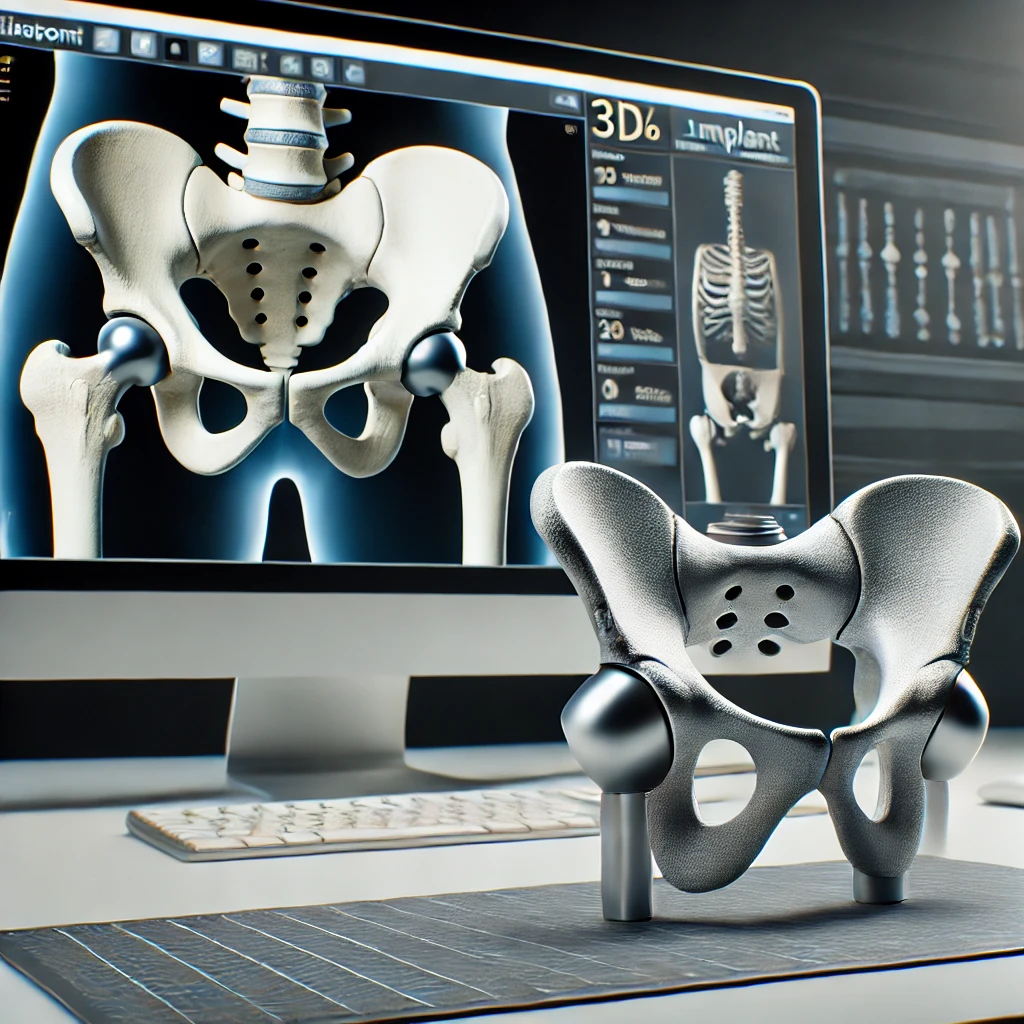 Example of a custom implant designed using 3D scanning, shown alongside the 3D model of the patient’s bone structure.